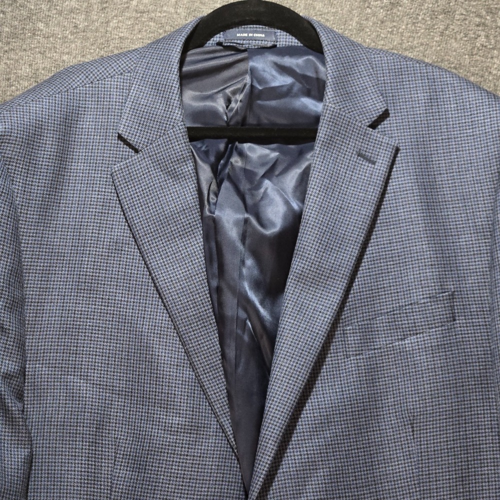 Ralph Lauren Blazer Men's 48L Houndstooth Blue Wool Silk Blend Sport Coat